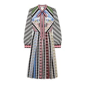 MARY KATRANZOU Black&White A-line Dress with Bishop Sleeves & Peter Pan Collar